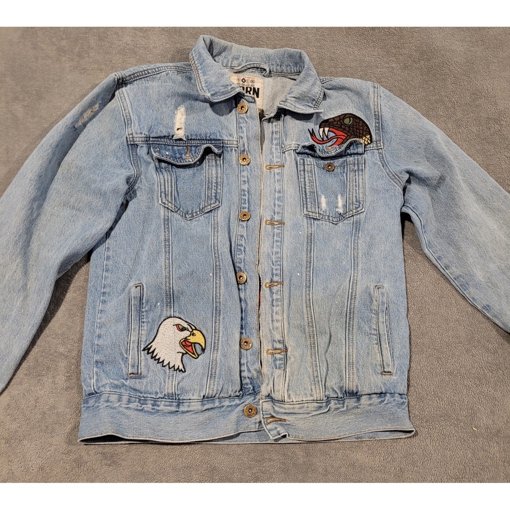 Born Fly Gadwall Tint Wash Embroidered Denim Jean Jacket 100% Cotton Size Medium